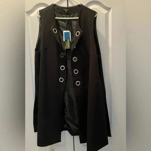 For Cynthia Jackets & Blazers - For Cynthia Black Sleeveless Jacket Vest/ Coat, Size 1X